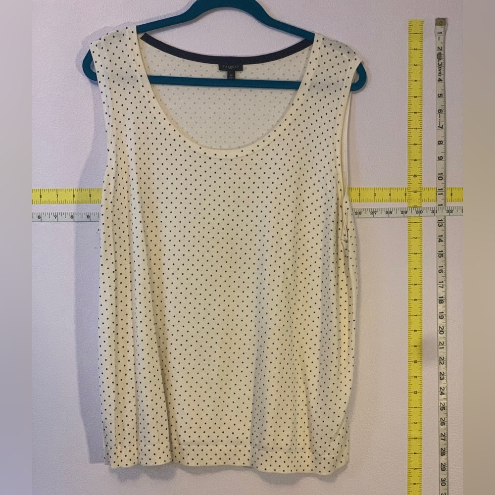 Talbots ivory w black polka dot knit shirt